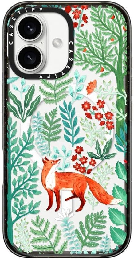 CASETiFY Impact Case for iPhone 16 [8.2ft 4X Military Grade Drop Protection/Compatible with Magsafe] - Fox in The Woods - Clear Black