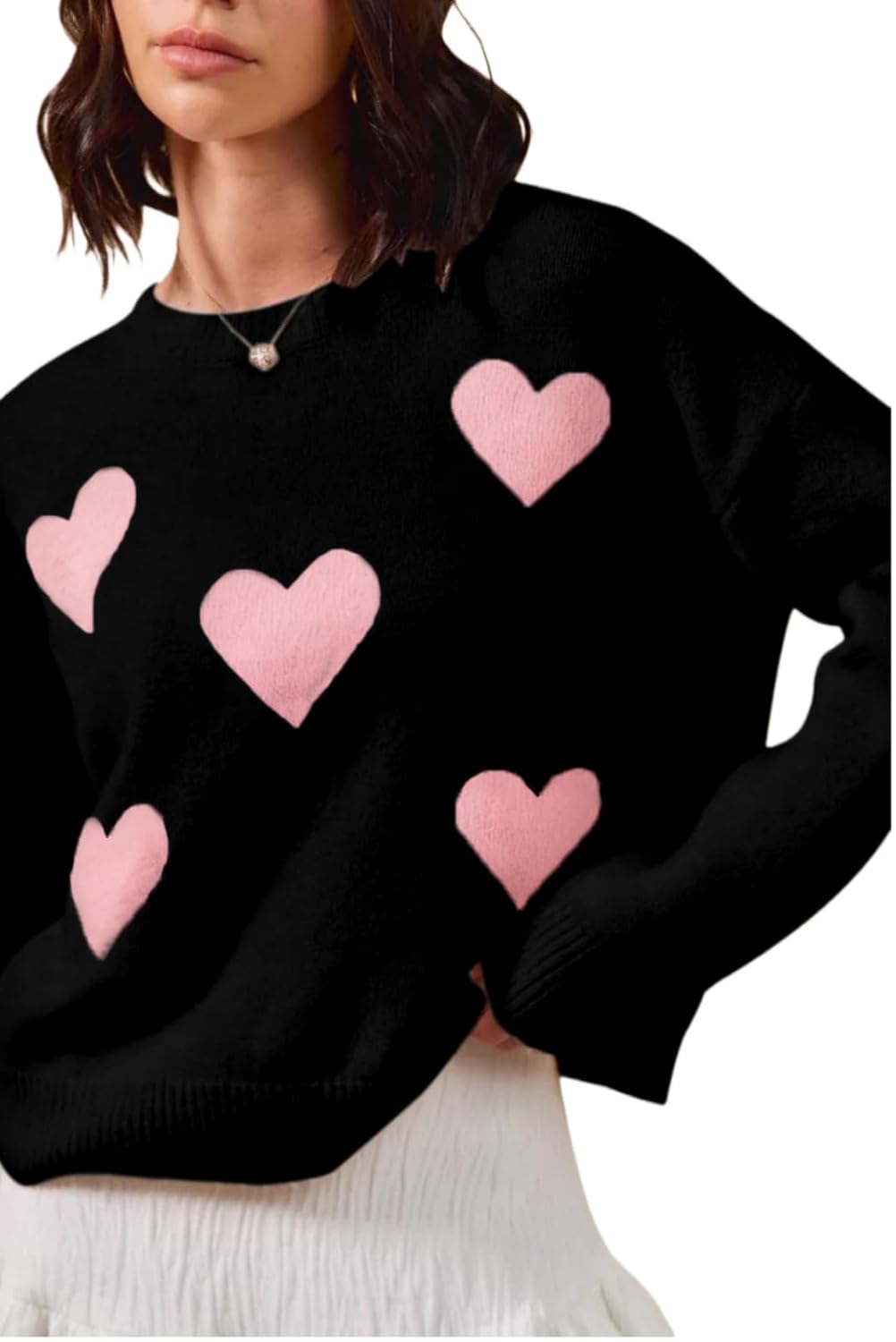 Heart Sweater for Women Valentine Crew Neck Long Sleeve Knit Pullover Top Kawaii Cute Heart Sweatshirt