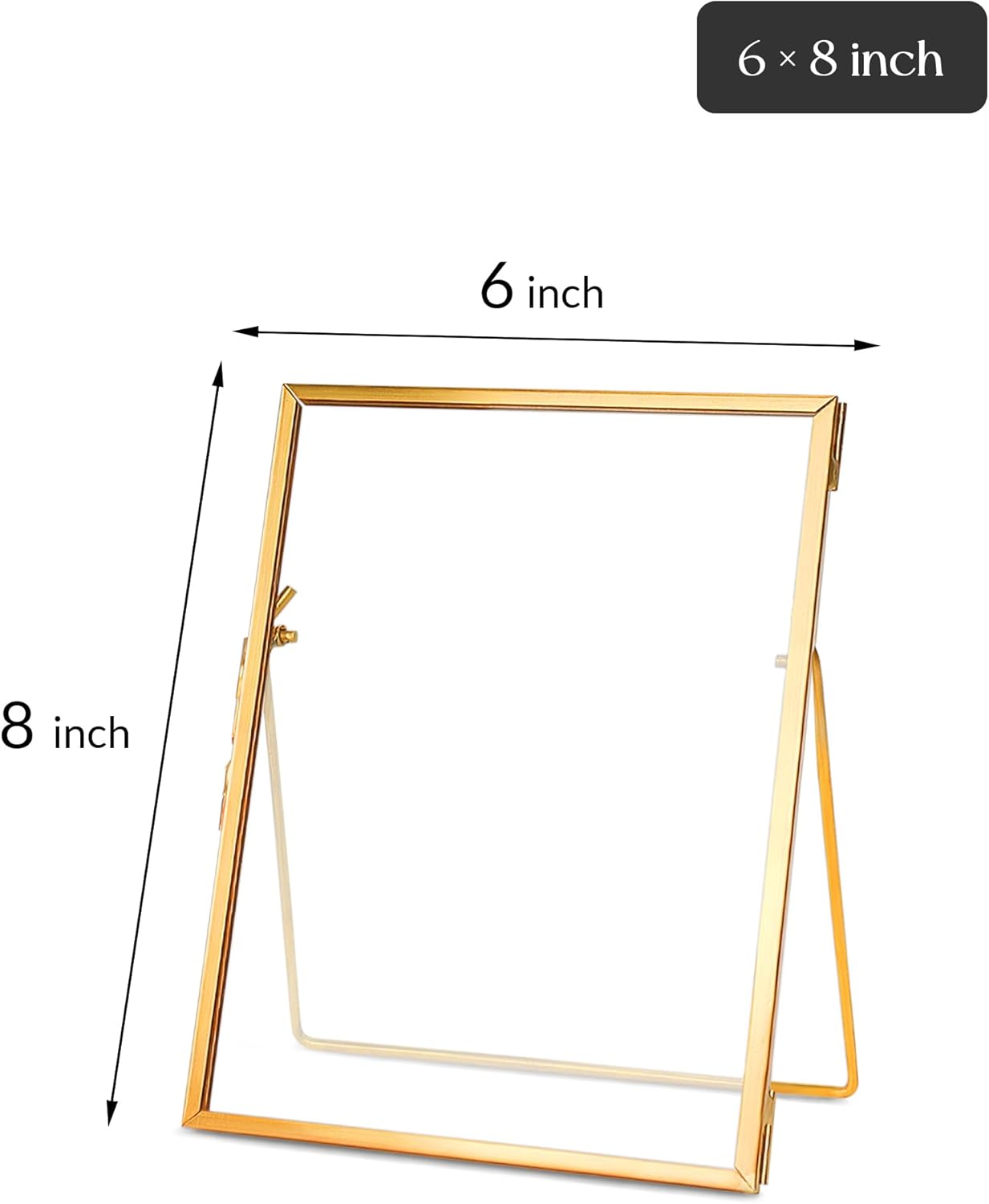 REDHUGO Glass Pressed Flower Frame Handmade, Floating Picture Frames for Pressed Flowers, Tabletop Artwork Photo Frames, Brass Desk Picture Frame for Home Office Plant Specimen, Gold, 6x8 Inches