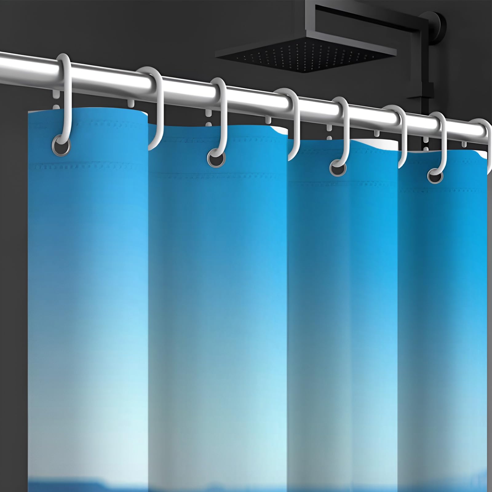 Weißes Gebäude Duschvorhang Anti-Schimmel,Wasserdichter Duschvorhang,Blumen Meer Badewanne Vorhang Schnell Trocknend für Badezimmer,H200 x B180 cm (1er Pack)