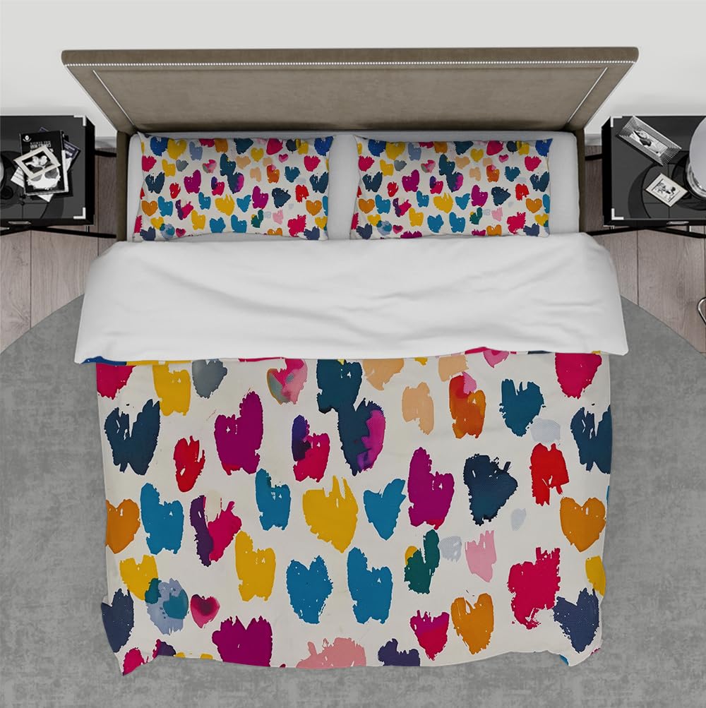 Housse de couette respirante 260x240cm à fermeture éclair motif cœur graffiti