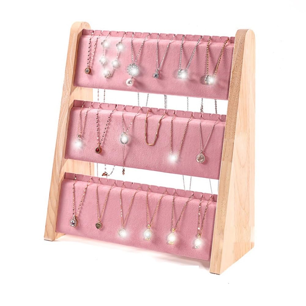 WANGHAI-666 Jewelry Rack 3-Tier Wooden Jewelry Display Stand with Velvet Layer for Necklaces Earrings Bracelets