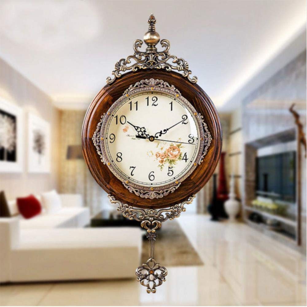 BBZ 1pc Orologi da Parete Classici in Legno Orologio Antico Europeo a Pendolo con Decoro Movimento al Quarzo Silenzioso Orologio a Pendolo da Parete Art Edge, Marrone