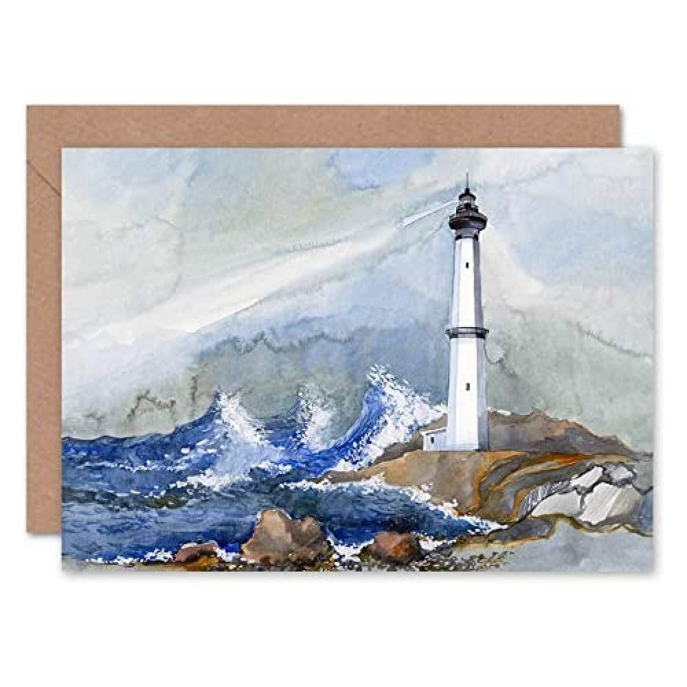 Wee Blue Coo Lighthouse Nautical Painting Greeting Card With Envelope Inside Premium Quality
