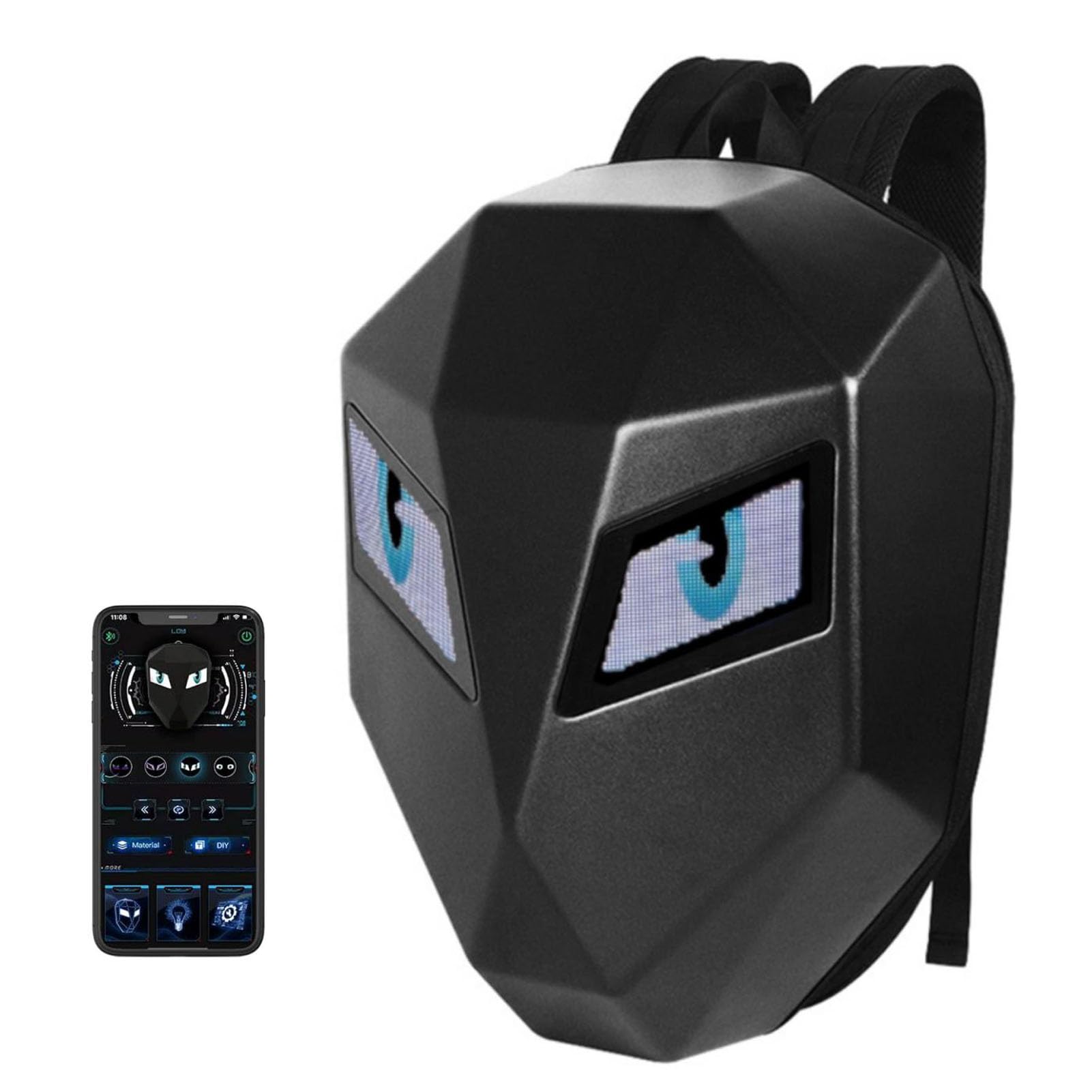 Asixxsix Mochila LED, Control APP Bluetooth Mochila LED para moto con pantalla a todo color programable, USB recargable impermeable duro casco bolsa para viajes de motocicleta de equitación