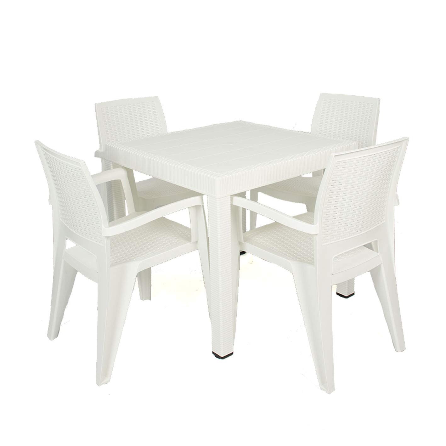 CREVICOSTA QUALITY MARK MARCAS DE CALIDAD - Conjunto 4 Sillas Caribe + 1 Mesa Caribe Cuadrada (Blanco)