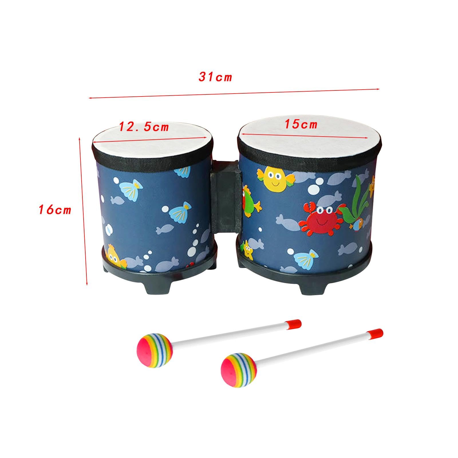 Bongo Drum Set Strumento Percussione Tamburo Musicale Ritmiche Legno Handmade Suono Portatile Adatto per Bambini Adulti Principianti Profession, oceano