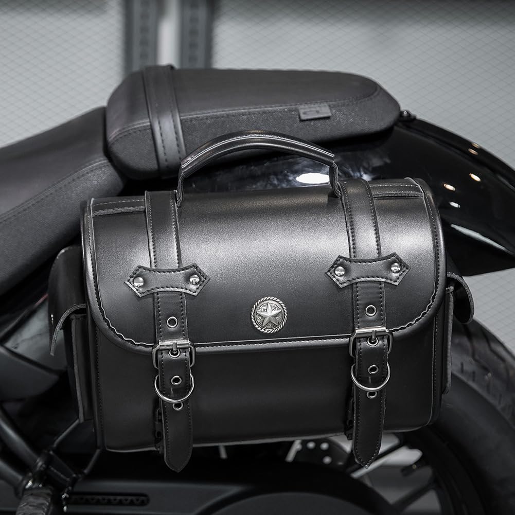 Alforjas Moto para Harley Davidson Street 750 2015-2020, Alforja Lateral Impermeable Bolsa Trasera Cuero con Cierre Rápido,A/24 * 39 * 19CM
