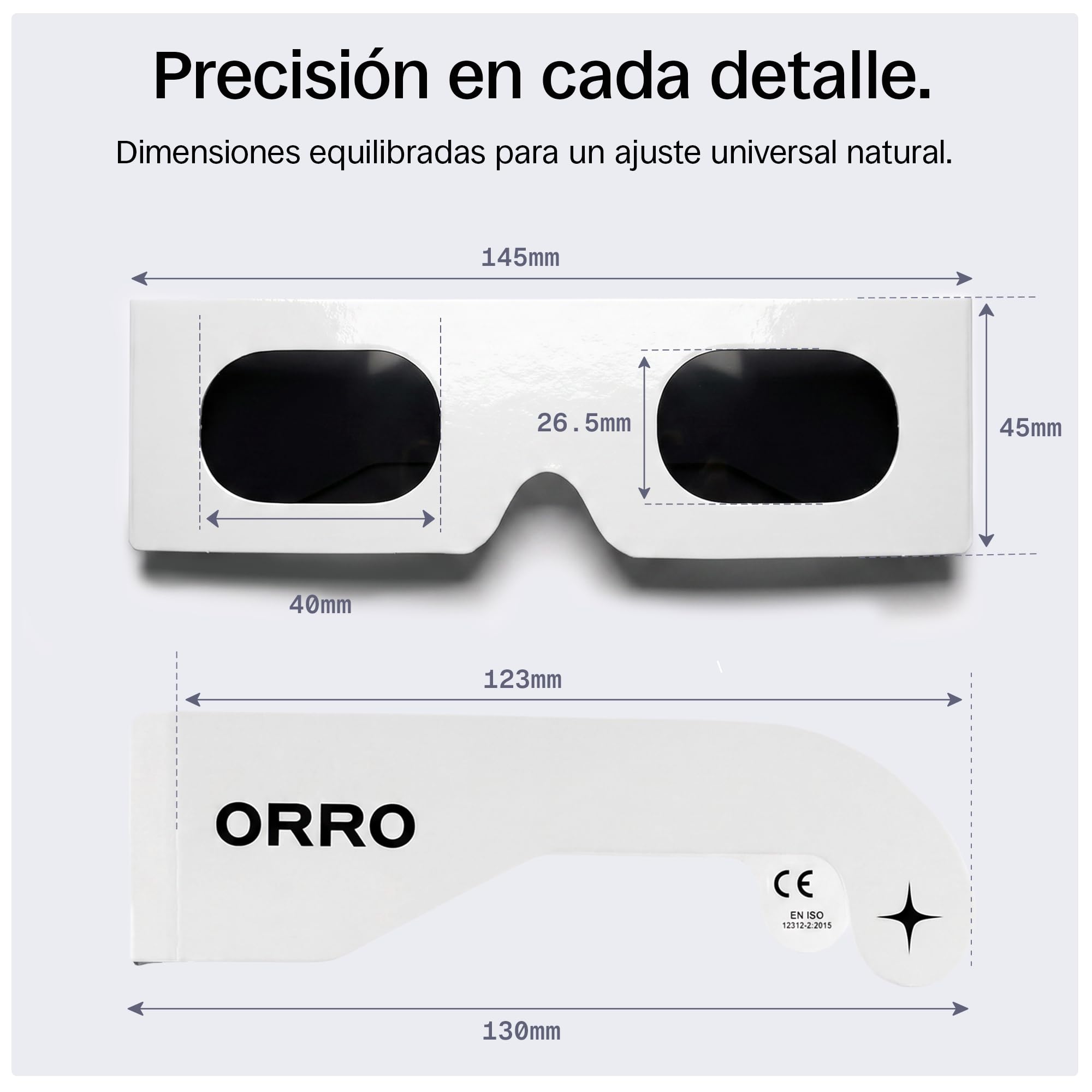 ORRO Gafas para Eclipse Solar de 45 mm, Pack de 2/6/12, Se Ajustan sobre Gafas Graduadas, Protección Ocular Certificada, Ensayadas según EN ISO 12312-2:2015, Marcado CE - Ajuste Edge