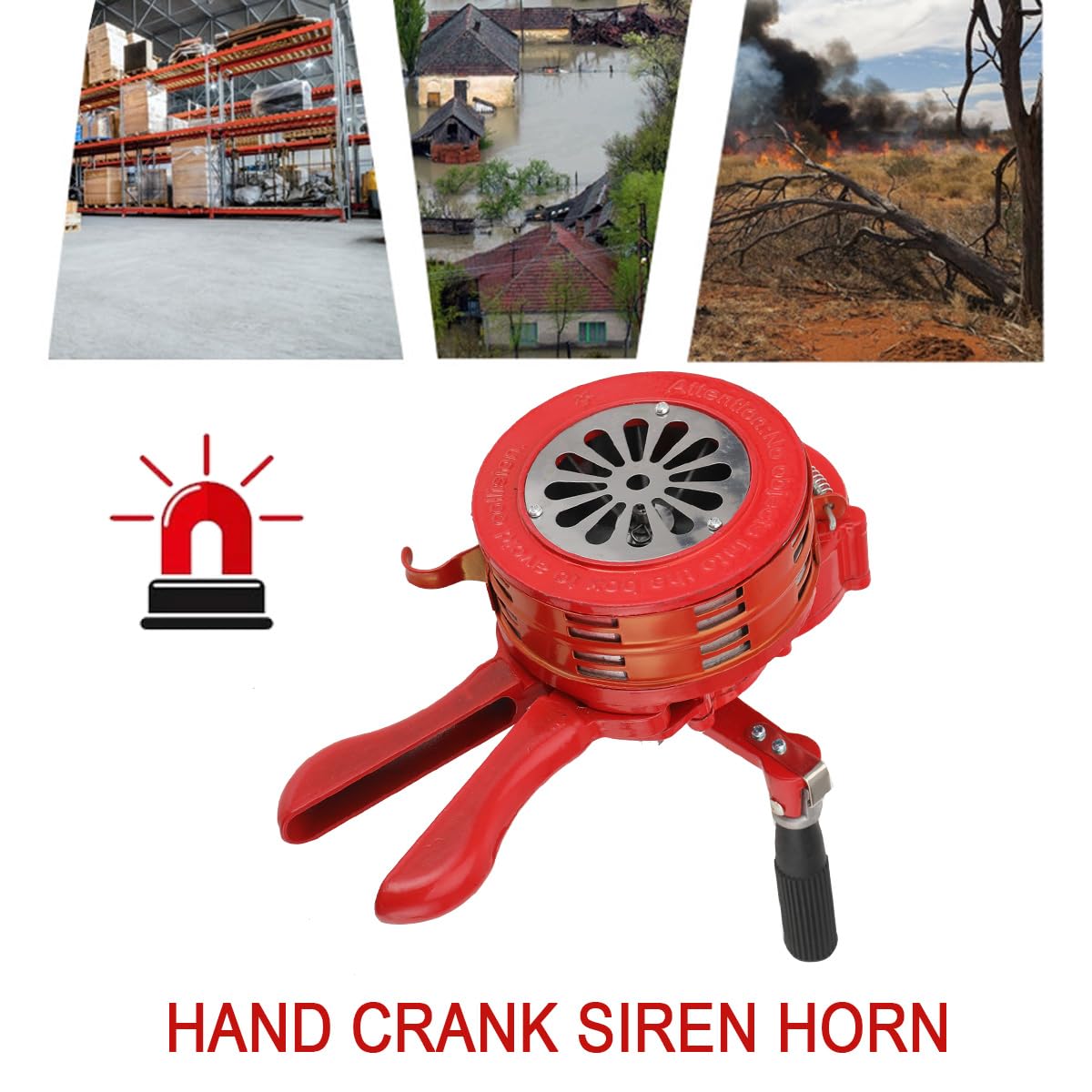 Handsirene Manuell Sirene Alarmsirene Hand Kurbel Sirene Air Horn Sirens Megaphon Tragbarer Betriebenes Sirenen für Feueralarm den Heim Professionellen Einsatz sowie Luftverteidigung Rot 110dB