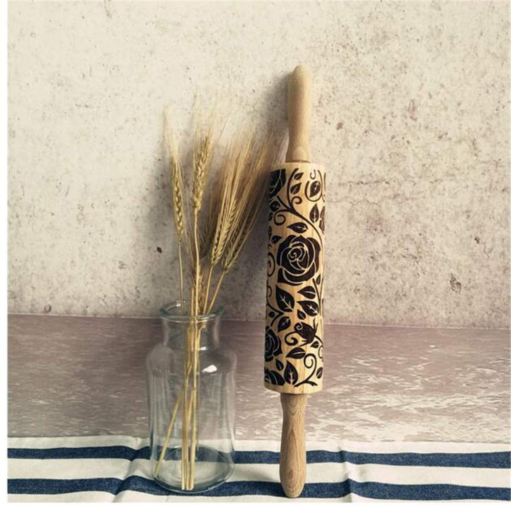 Broche Rouleau En Bois, Anti - Adhérent Laser Embossing W/Animal Motif à Pâtisserie Gâteau Fondant Pâte Gravé Cuisson Décoration Cookie Biscuit