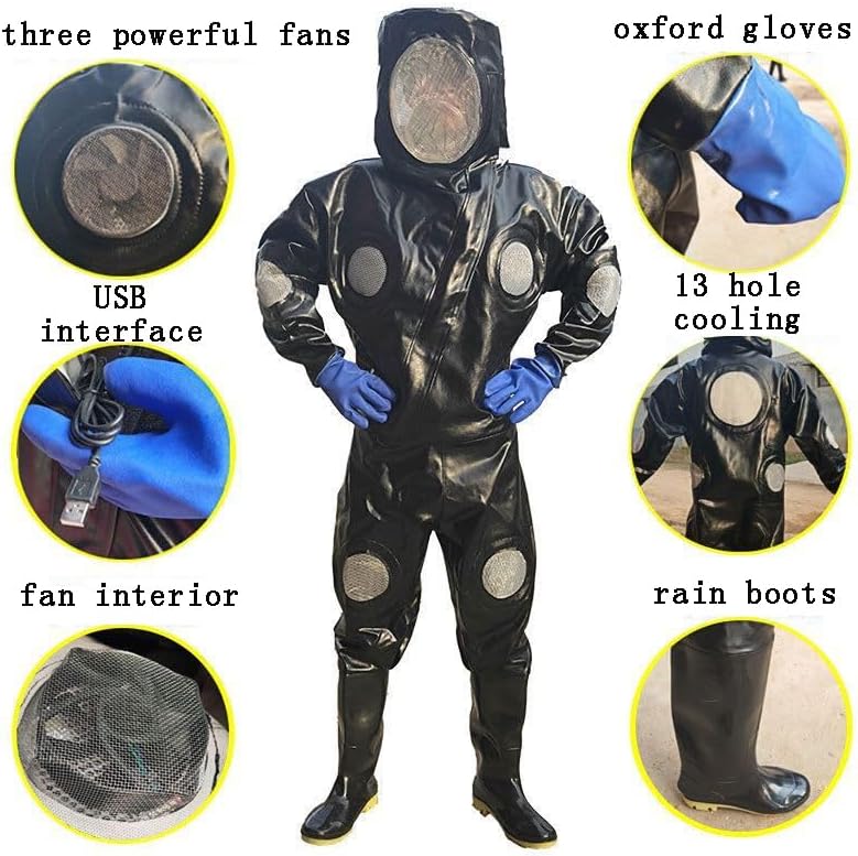 Waterproof Beekeeping Suit with 13 Ventilation Holes & 3 Mini Fans - Sting-Proof and Comfortable Beekeeper Suit for Professionals - Includes Gloves & Protective Mask M