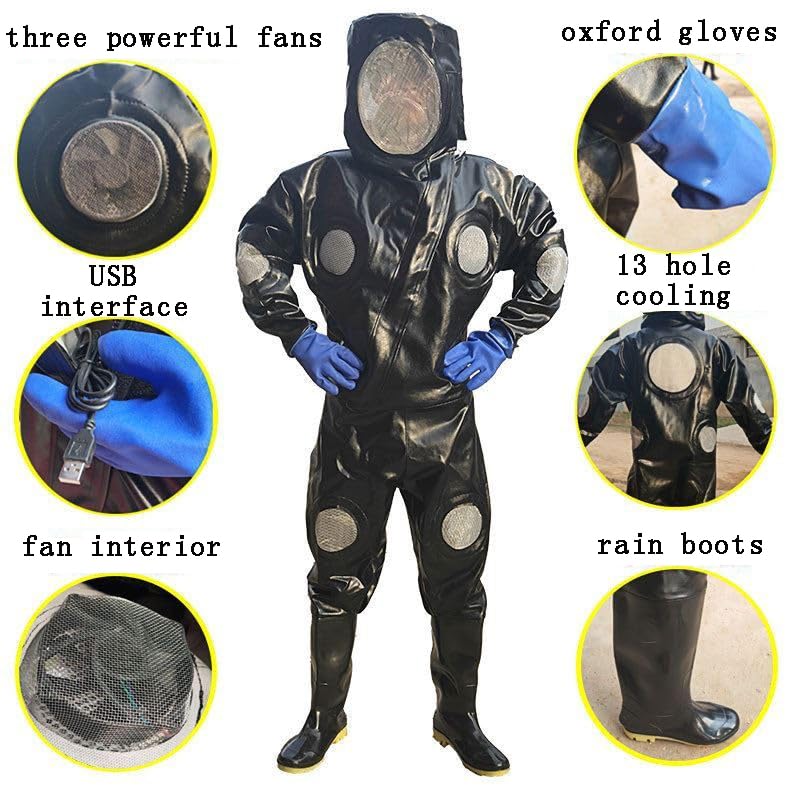 Combinaison d'apiculture imperméable avec trous de ventilation, design anti-piqûres, gants et masque, tenue d'apiculteur professionnelle multi-tailles avec 3 petits éventails