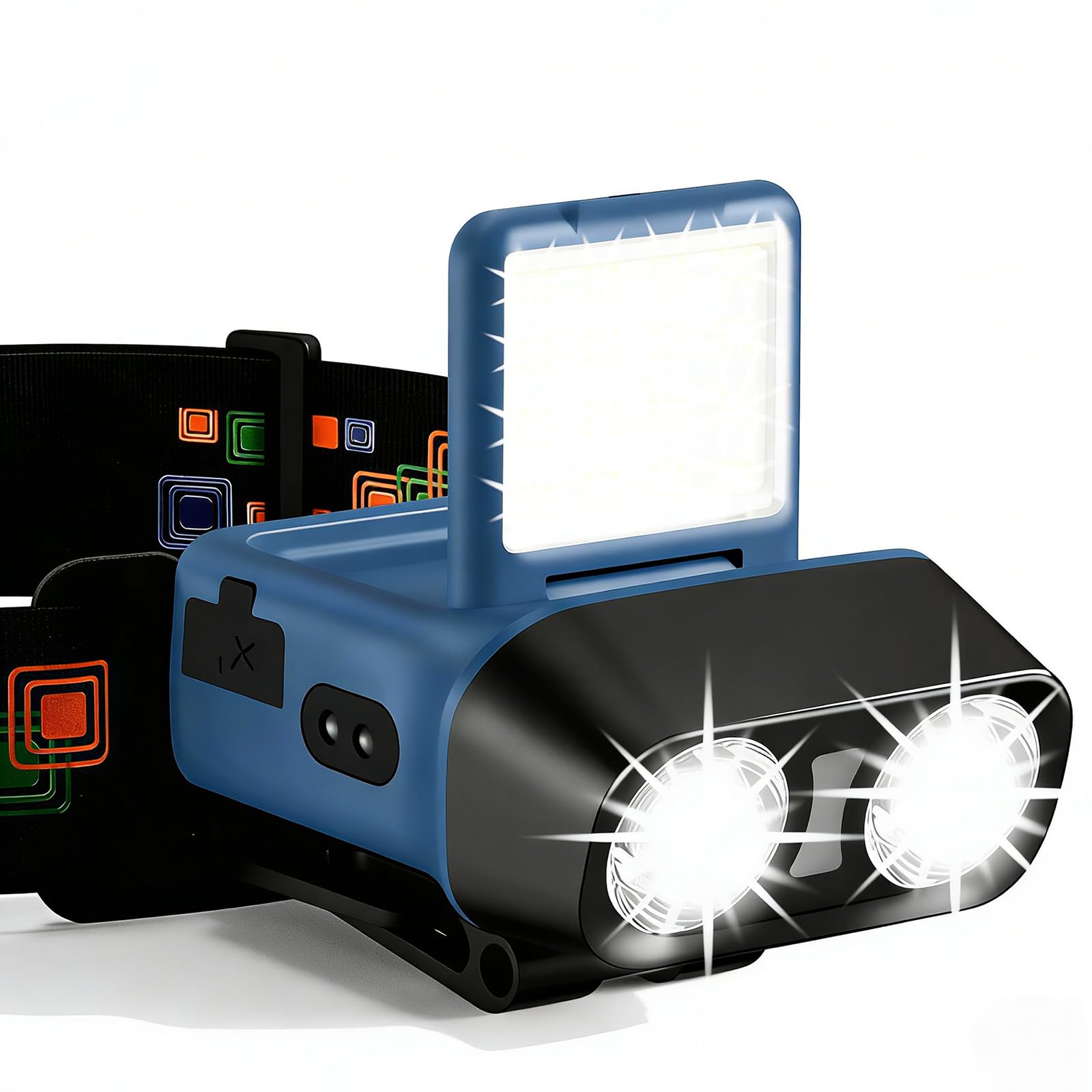 Linterna frontal LED de 1200 lm, para la frente, recargable por USB, con luz blanca y roja, IPX6, impermeable, 5 modos, lámpara de cabeza manos libres para senderismo, camping, ciclismo, pesca