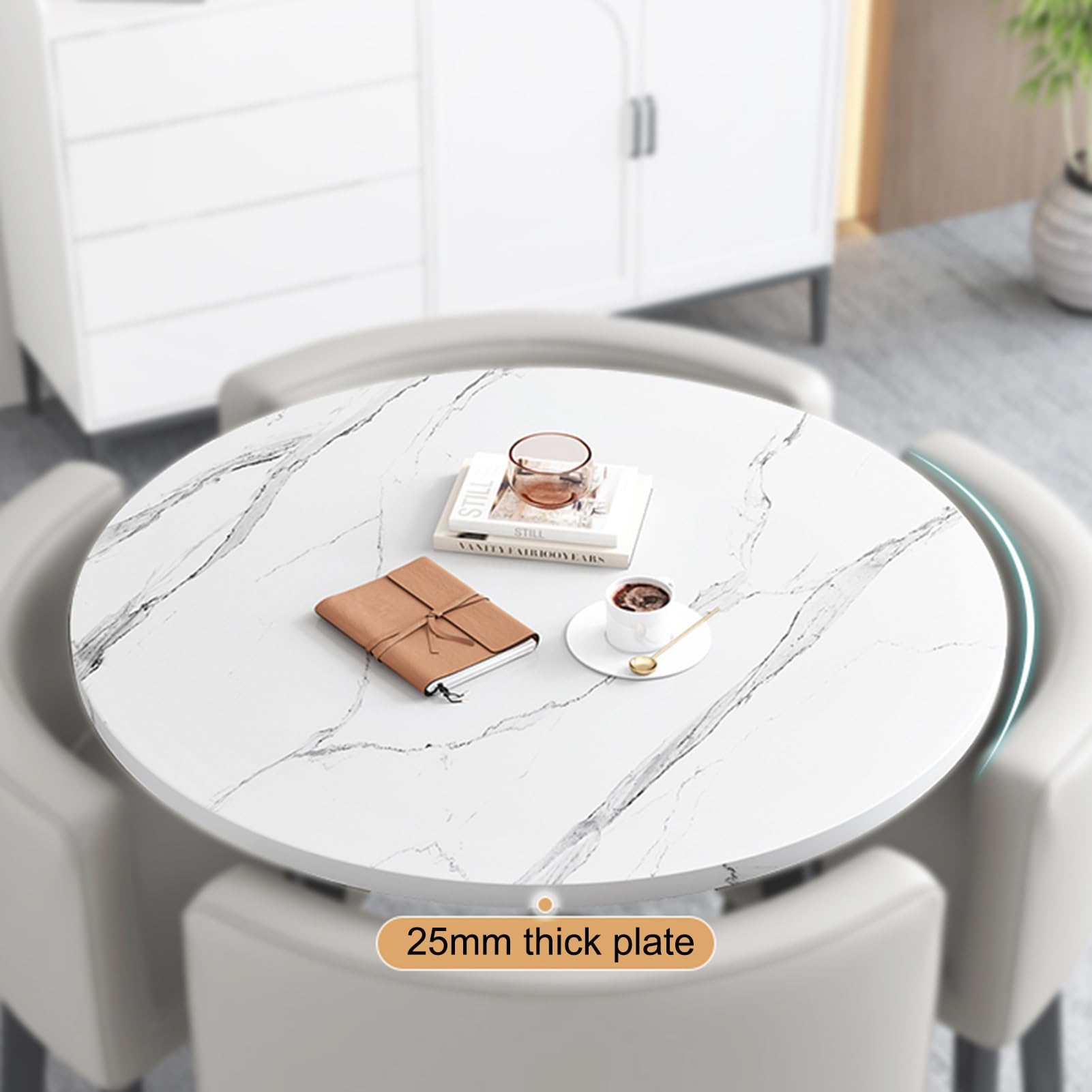 Set da pranzo rotondo PUMPIE da 4 pezzi, ideale per casa, balcone, tempo libero, ufficio, caffè e pranzo, oppure con sedie gialle, perfetto per hall di hotel, sale riunioni e piccoli tavolini.