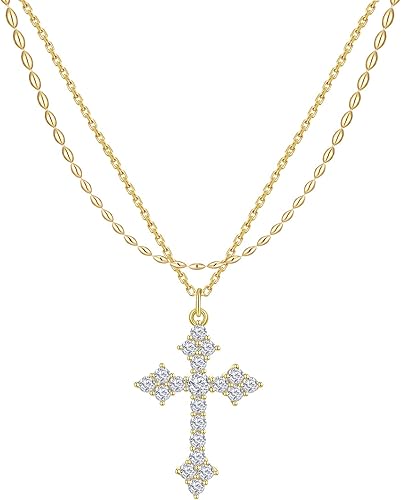 Collar de cruz de plata para mujer, collar de cruz para mujer, joyería de cruz de oro, plata y oro, collar de cruz para mujer, regalos de cumpleaños