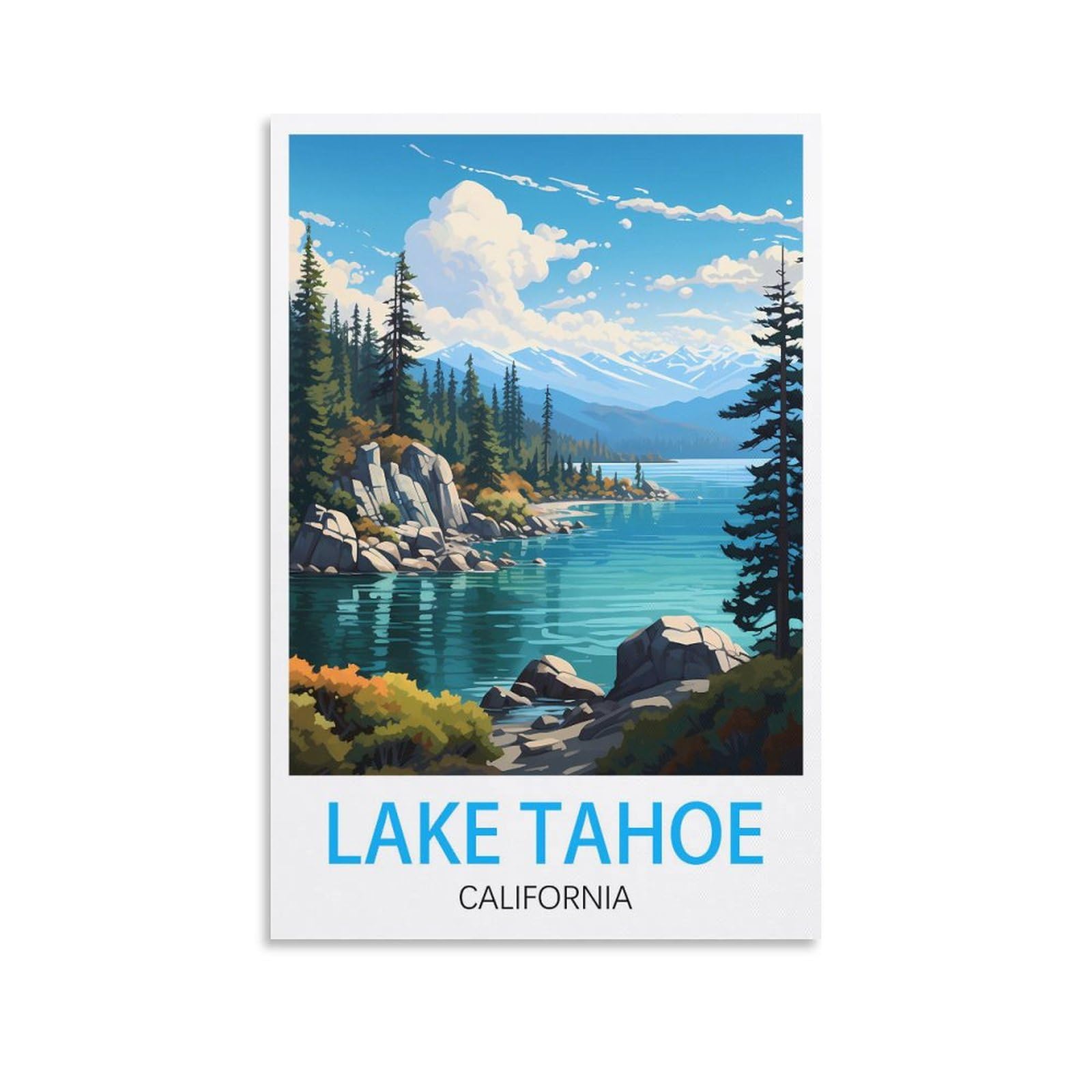 Lake Tahoe California Vintage Travel Posters 12x18inch(30x45cm) Canvas Print for Living Room, Bedroom, Dorm, Home, Office Wall Decoration