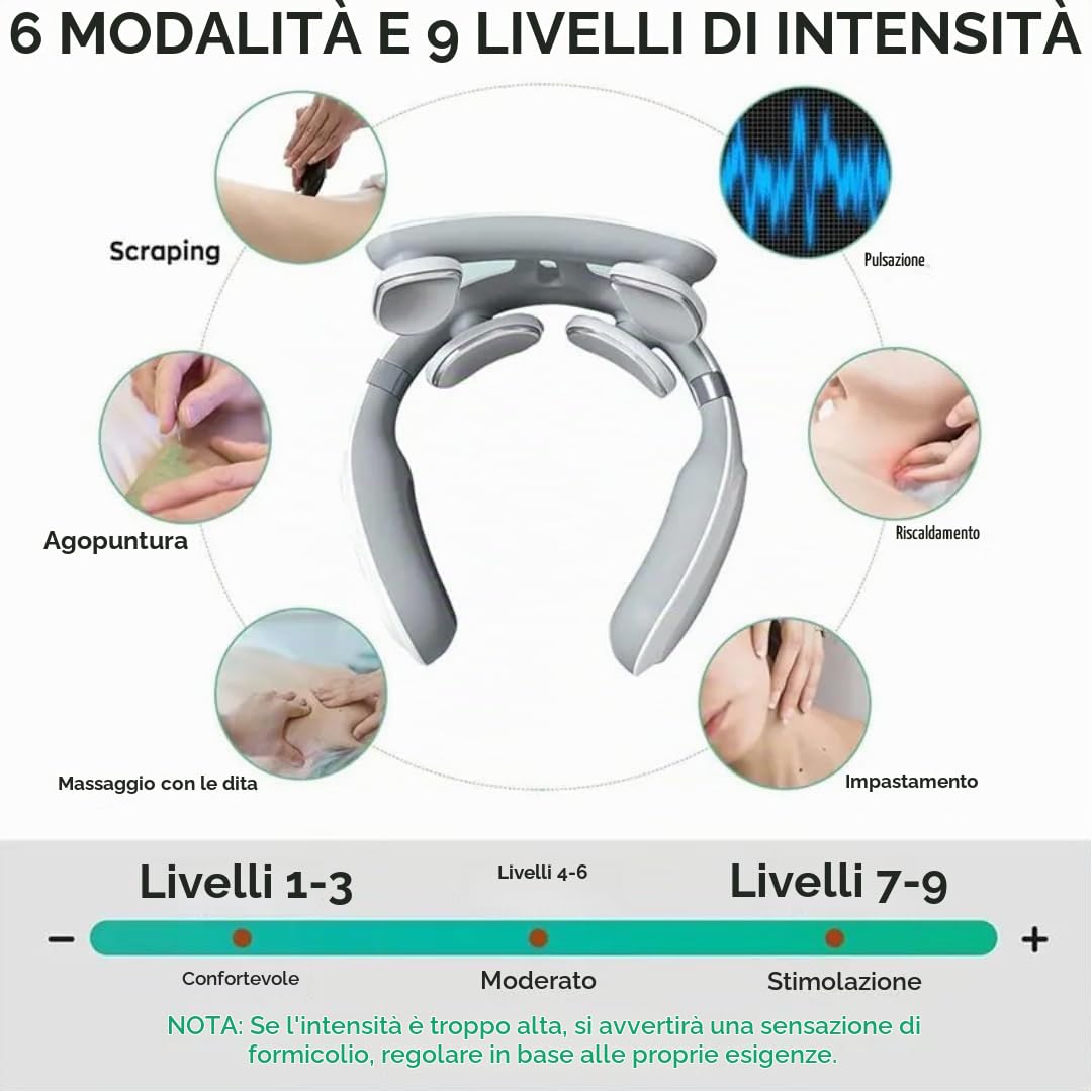 Cervirest Vertaline,Cervirest Massaggiatore Cervicale Masajeador Cuello Elettrico A Impulsi,6 Modalità di Massaggio e Riscaldamento, 16 Livelli di Forza Regolabili, Massaggio Collo Portatile Vocale