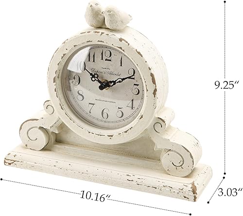 Miniatura 6 de NIKKY HOME Reloj de mesa vintage con 2 pájaros, silencioso sin tictac, funciona con pilas, estante de escritorio, reloj de madera rústico para