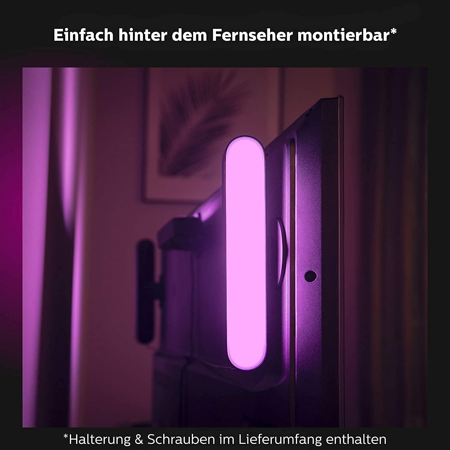 Philips Hue White & Color Ambiance Play Lightbar 2er Pack (500 lm) und Hue Bridge, dimmbare LED-Lightbar für das Hue Lichtsystem mit 16 Mio. Farben, smarte Lichtsteuerung über Sprache oder App,schwarz