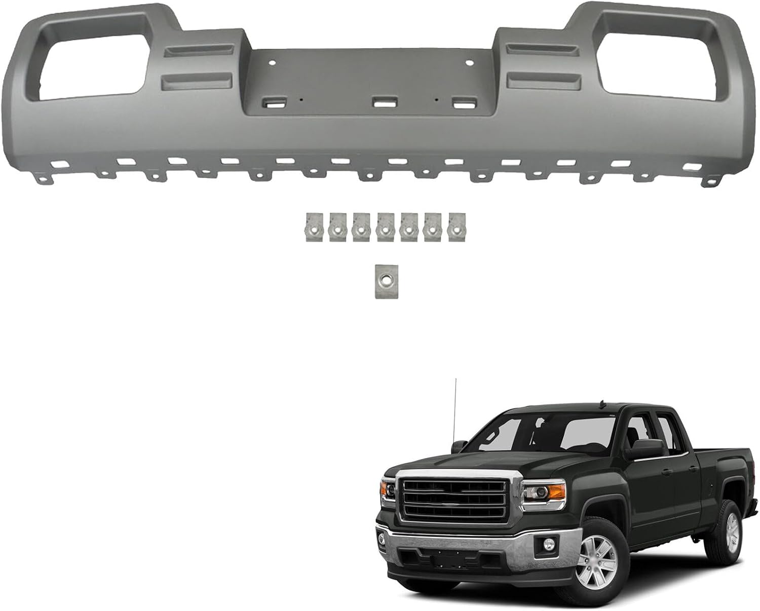 Front Bumper Valance Panel Silvery Plastic Replacement for 2014-2015 Sierra 1500 GM1053100