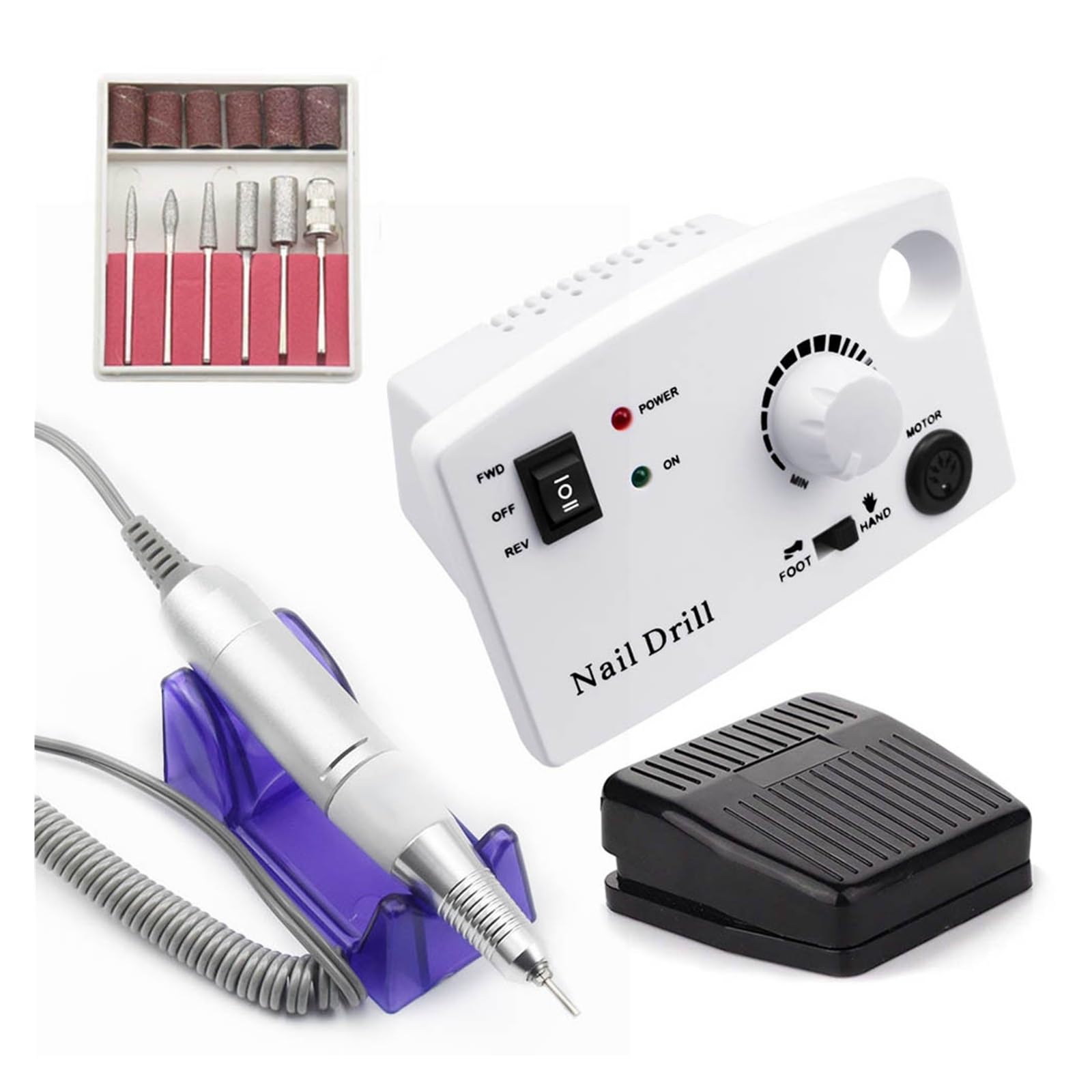 Elektryczna frezarka do paznokci, Elektryczna wiertarka do paznokci, profesjonalna akumulatorowa maszyna manicure 35000 obr./min, Manicure Pedicure Nail Art do treningu i użytku domowego(Wit)