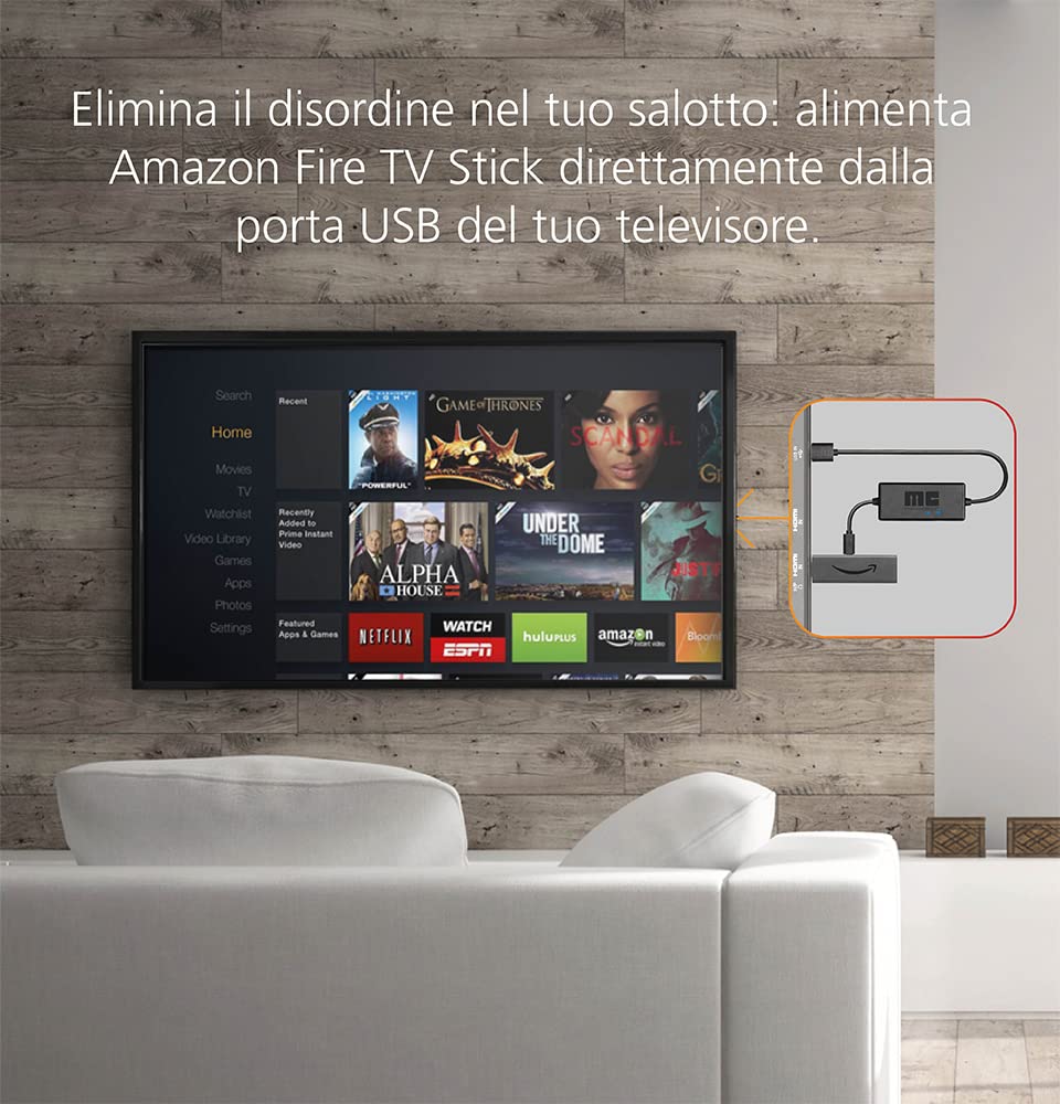 Mission Cables Cavo di Alimentazione USB per Fire TV