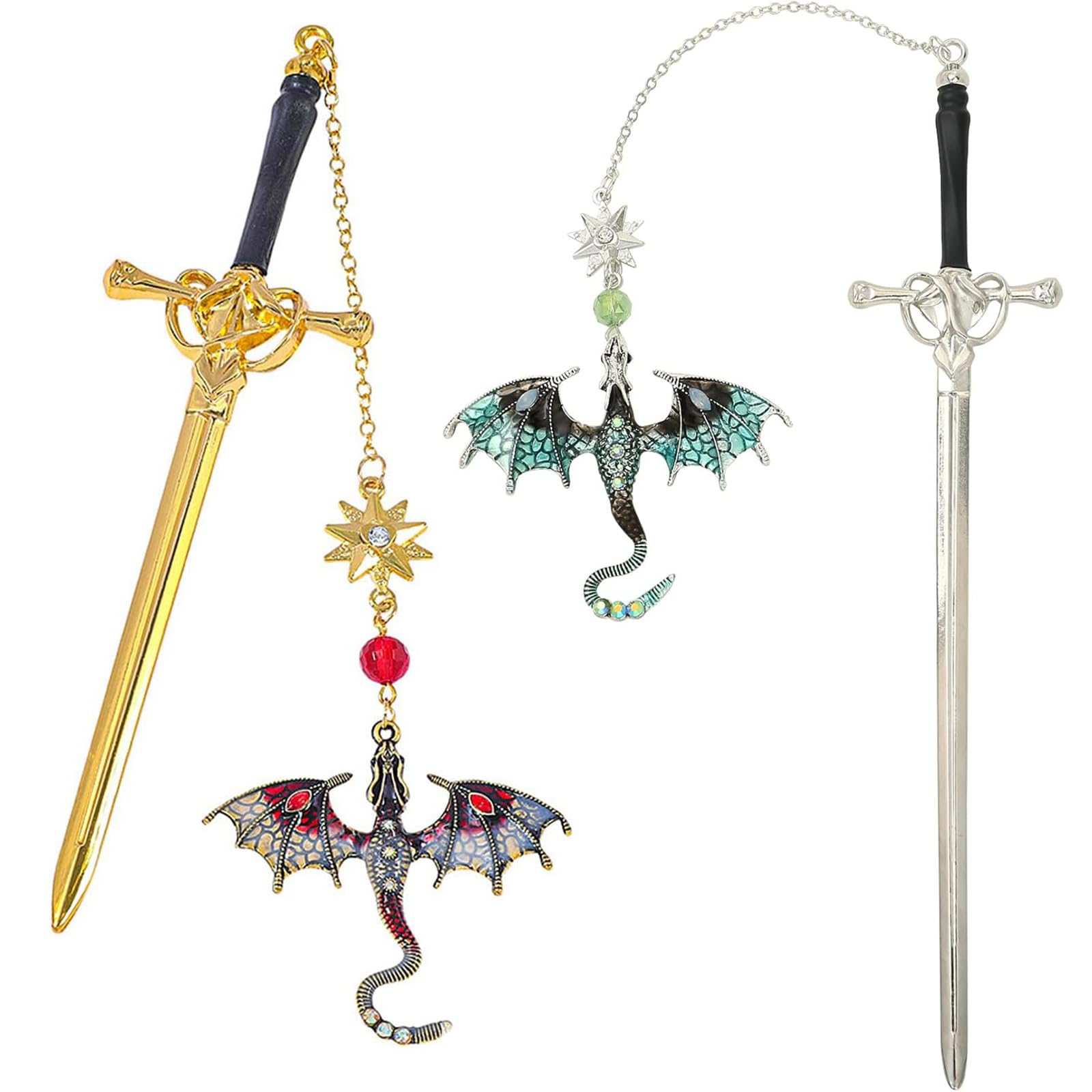2PCS Dragon Bookmark Set, Personalised Bookmark with Dragon Design Ideal Gifts for Book Lovers Students and Teachers (Blue Red)