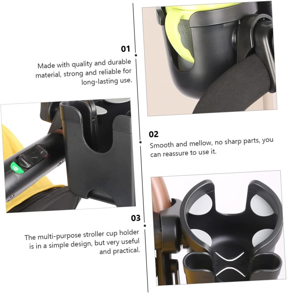 Abs Plastic Stroller Cup Holder with Phone Box Bottle Rack for Trolley Multi-Purpose Stroller Accessory Organizer in Black Reliable and Practical for Parents
