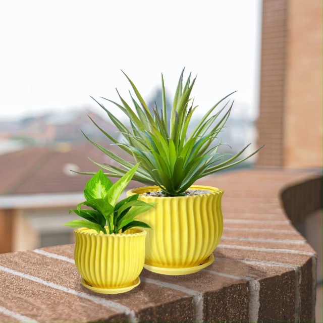 Amazon.com: Nattol Yellow Ceramic Flower Pots with Saucers, Modern