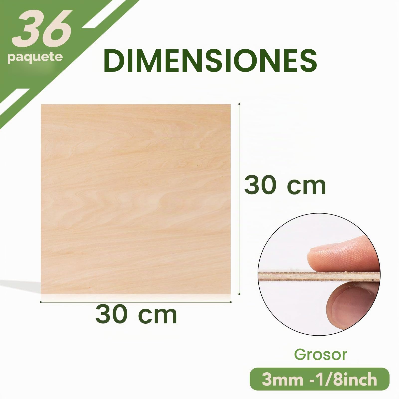 ROBOTIME Tablero Madera Contrachapada 3mm 30×30cm 36 Piezas Linden Tablero de Madera a Medida Para Bricolaje,Pirograbado Corte por Laser CNC Router Modelado