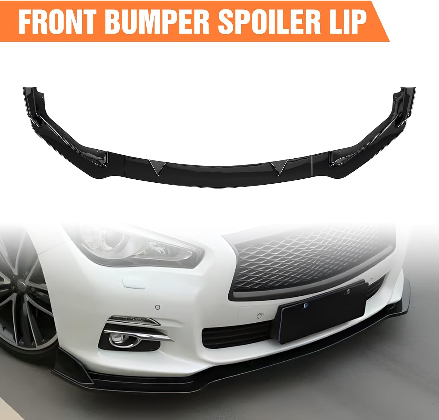 front bumper spoiler lip compatible with 2014-2017 infiniti q50 q50l base premium splitter spoiler trim protection, gloss black gloss black 2014-2017
