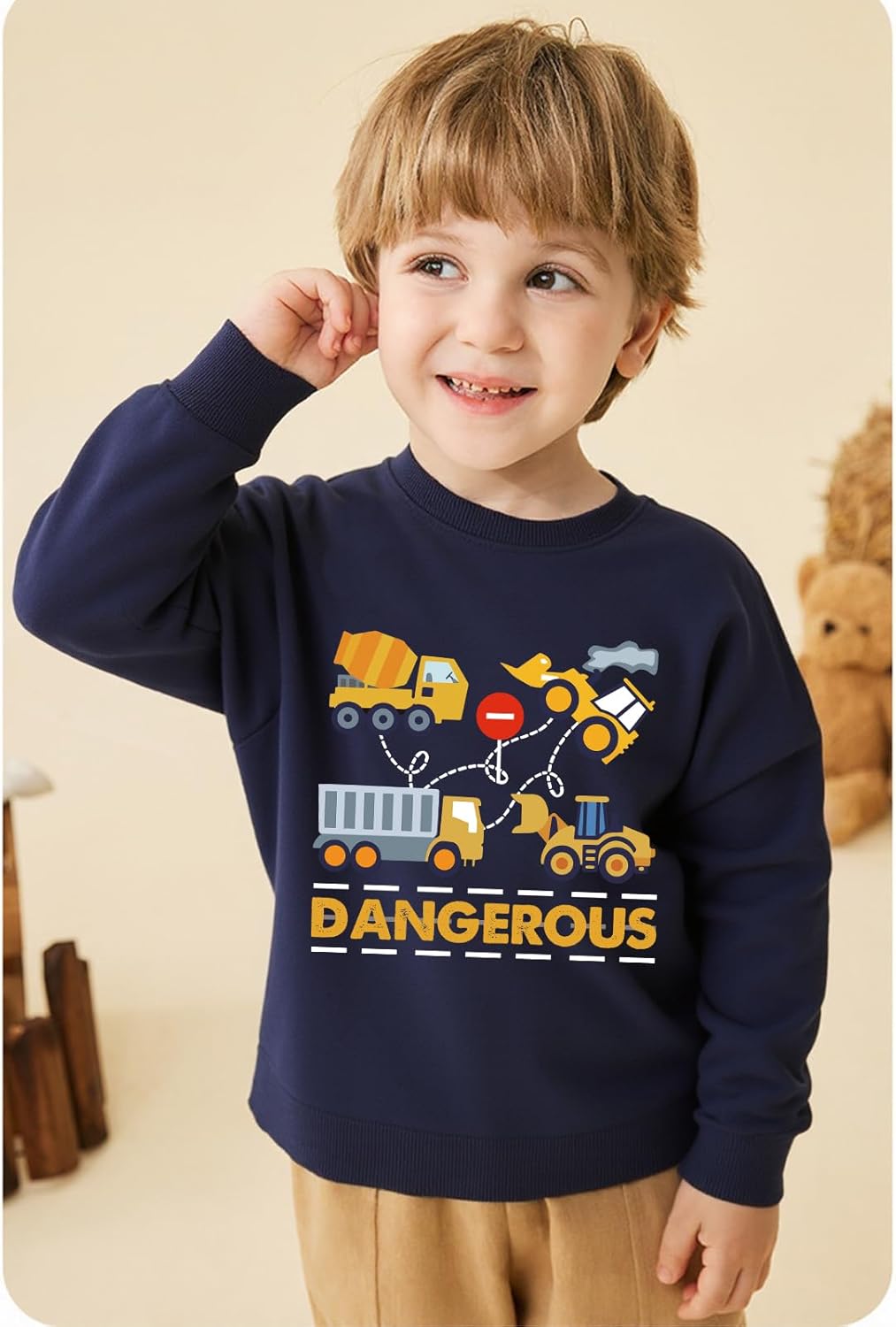 Tkria Boys Sweatshirt Monster Truck Train Toddler Sweater Cotton Long Sleeve Shirt Pullover 1-7T