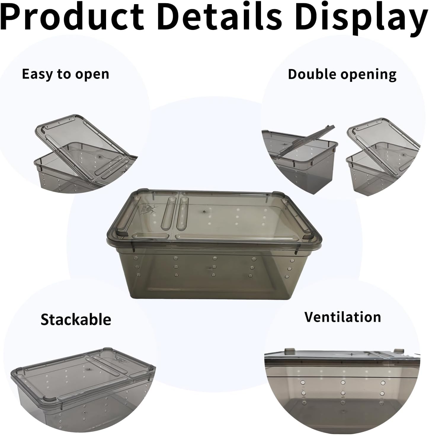 PINVNBY 8 PCS Reptile Feeding Box Portable Snake Breeding Box Reptile Transport Container 7.48"x4.92"x2.95" Plastic Pet Houses for Lizard Spider Scorpion Gecko Insect Tortoise Treefrog(Black) image 3