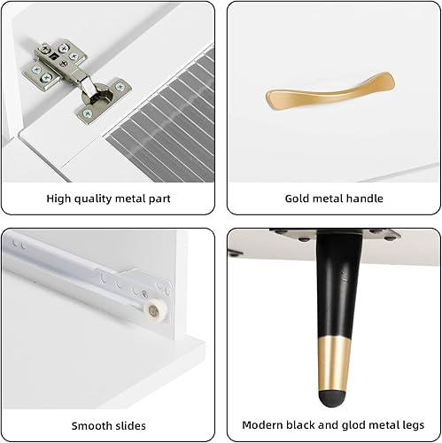 Miniatura 5 de YIGOBUY Cómoda blanca cómoda moderna para dormitorio cómoda doble de 4 cajones con cajón ancho y asas de metal cómodas de madera y cajones para