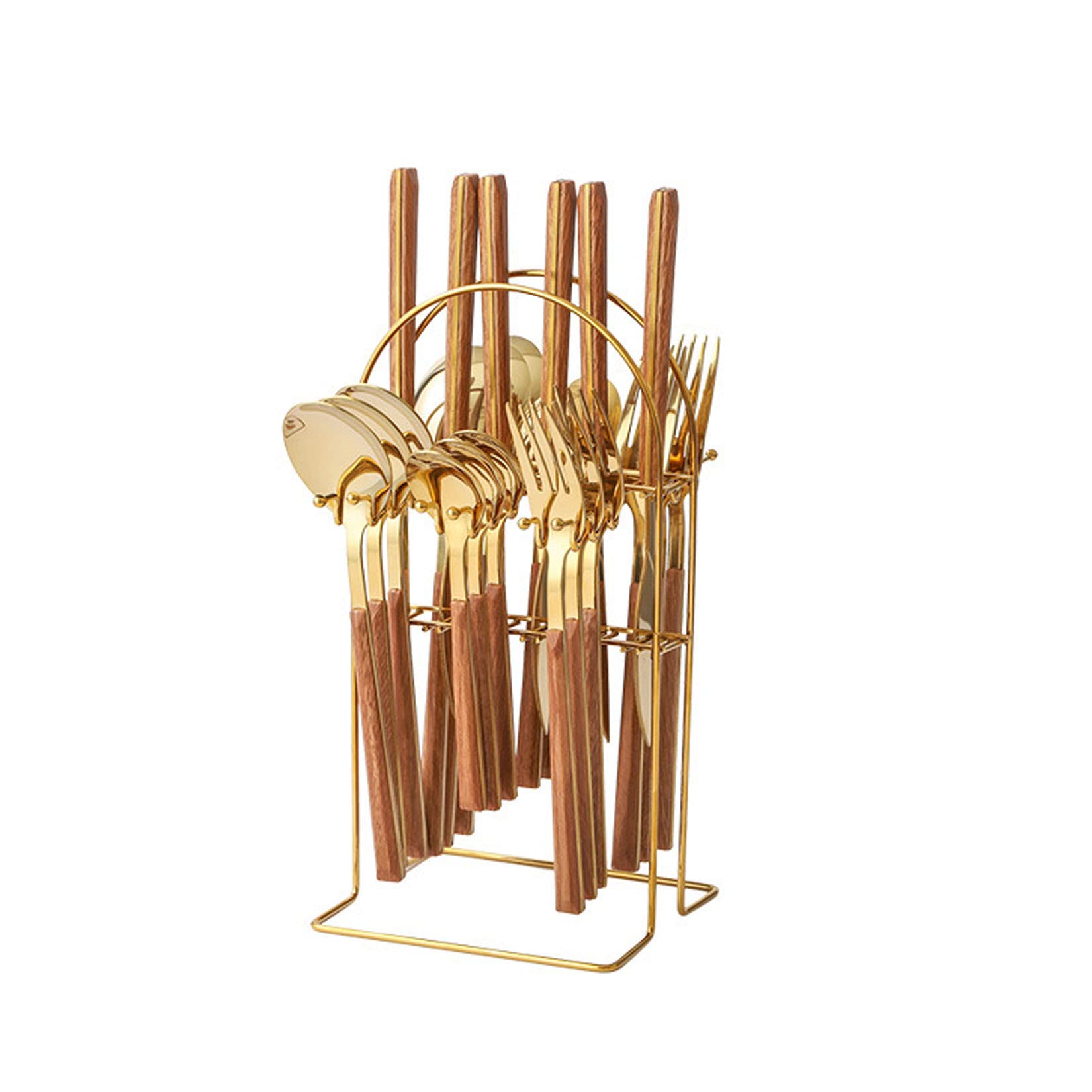 Ensemble D'argenterie avec Couteaux À Steak, Ensemble De Couverts Réutilisables en Acier Inoxydable De 24 Pièces, Finition Polie Miroir Durable pour Un Usage Quotidien, Fête,Marron
