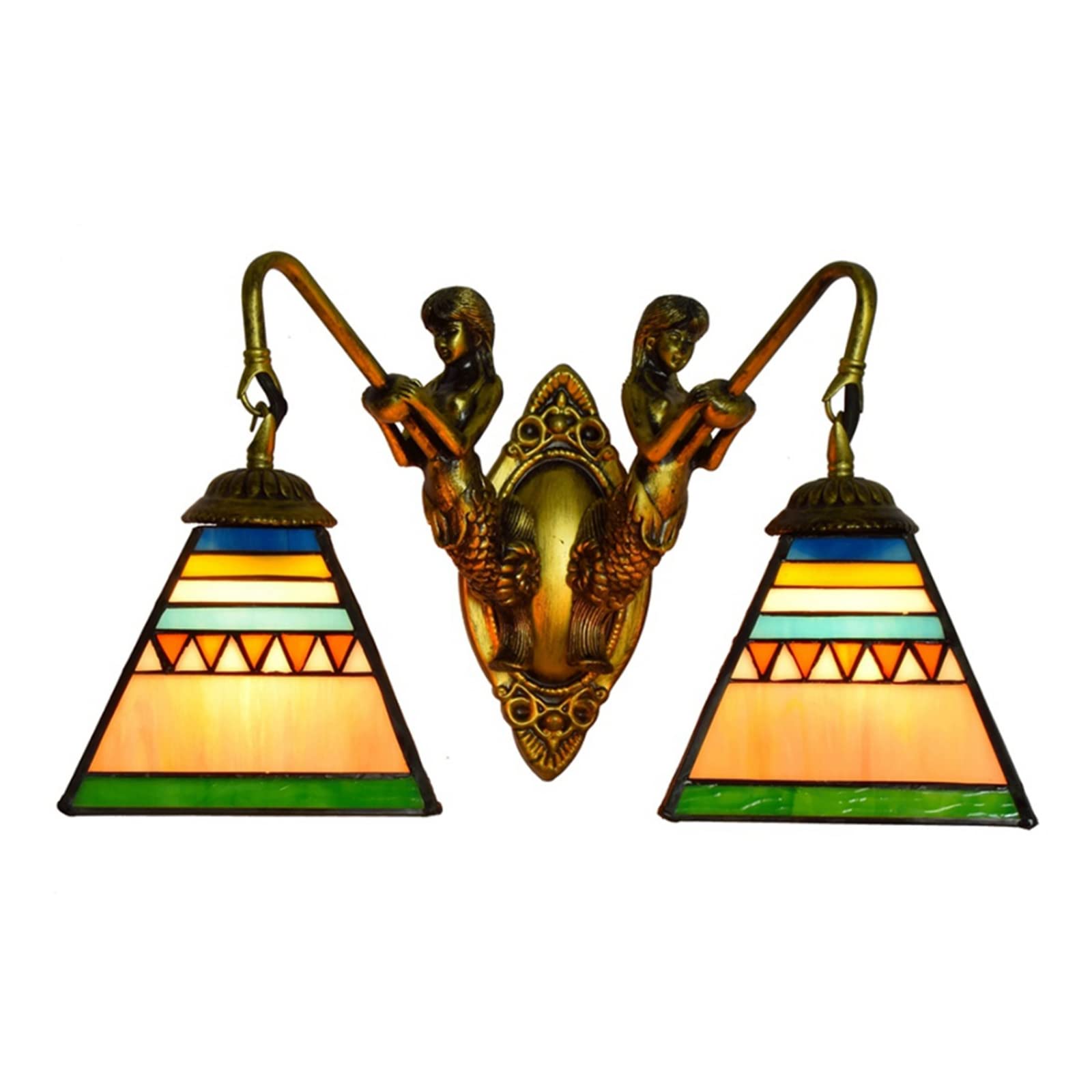SXSCARKX Tiffany Wall Lamp Double Head Pastoral Style Handmade Stained Glass Shade Mirror Headlights for Living Room Bedroom Bathroom Needed