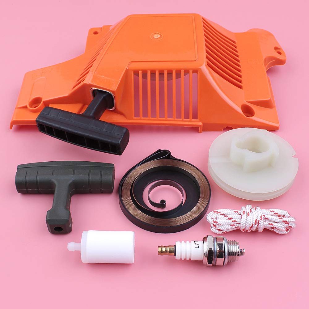 Kit de 7 Piezas de polea de Arranque, Cuerda, Mango, Resorte, Filtro de Combustible, bujías, Piezas de Repuesto for Motosierra 50, 51 y 55.