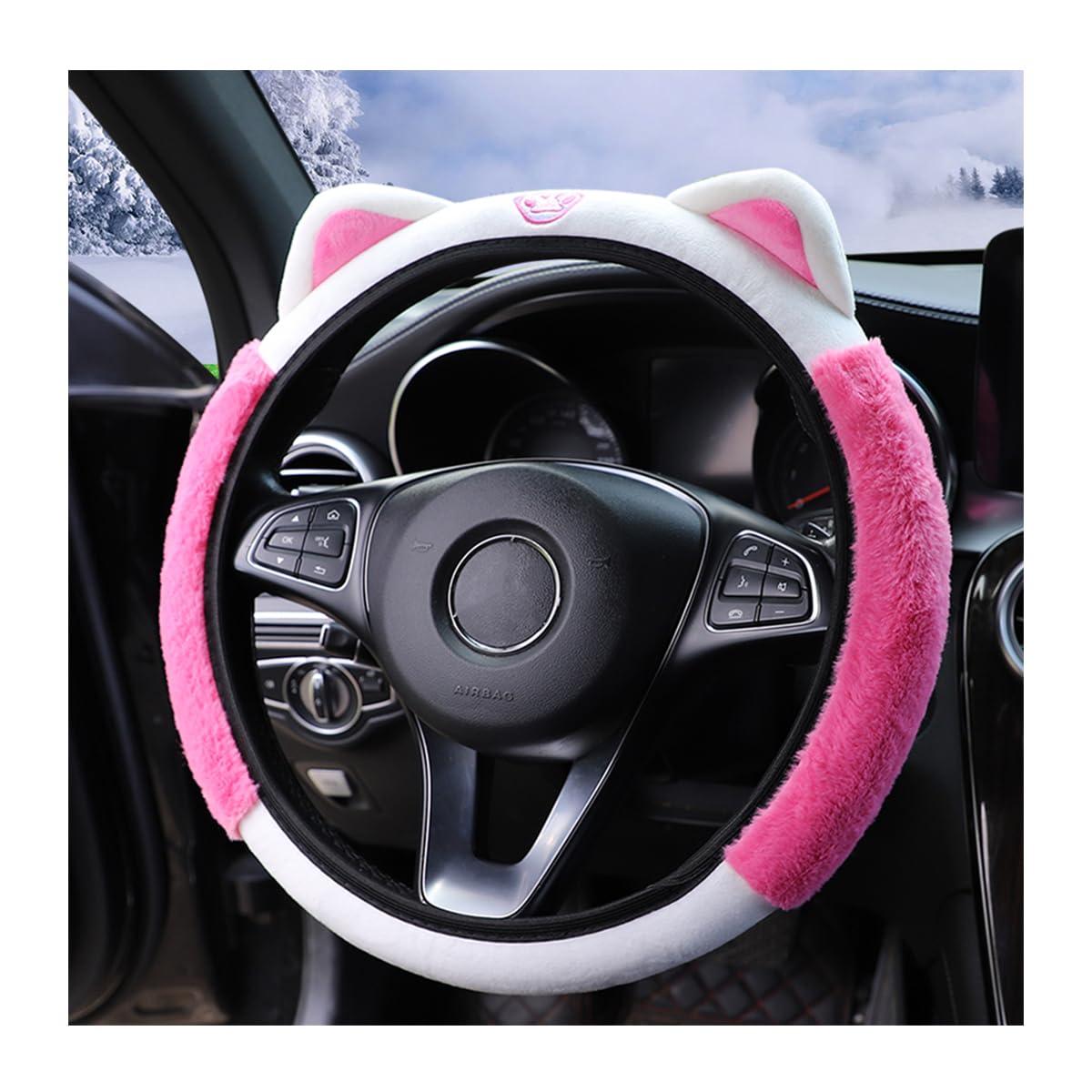 Bittwee Car Steering Wheel Cover, Fluffy Soft Plush for Winter Warm, Cute Steering Wheel Protector with Kitty Cat Ears, Universal 15 Inch, Elastic & Anti-Slip, Lovely Decor Car Accessories (Rose Red)-image-37