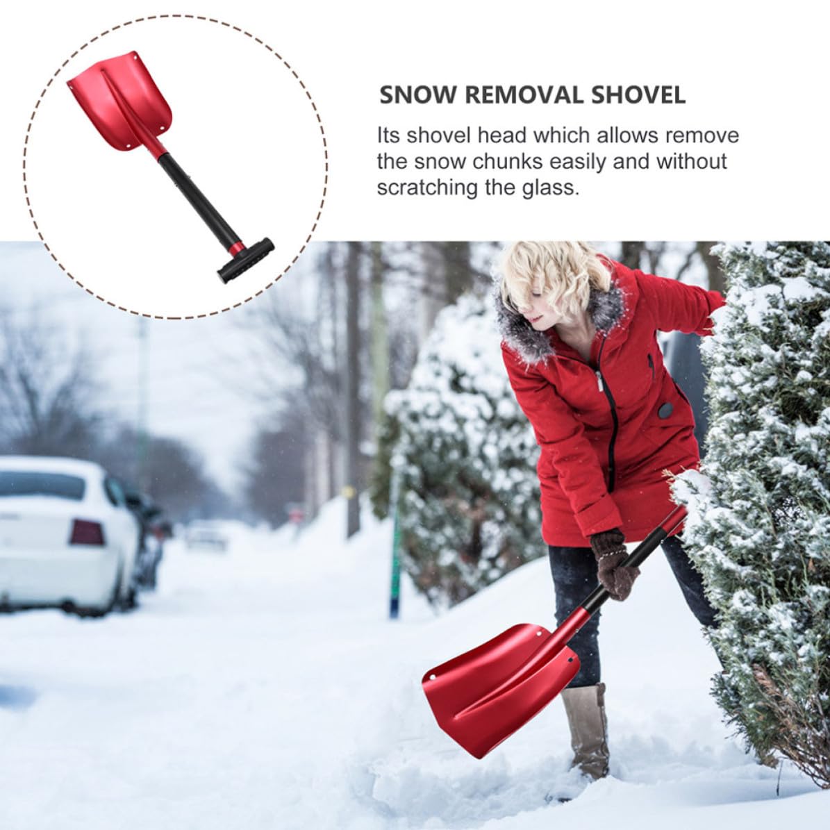 iplusmile Pala da Neve per Veicoli in Lega di Alluminio Design Staccabile, Paletta Ghiaccio Rossa per Rimozione Neve e Ghiaccio Durante la Stagione Fredda