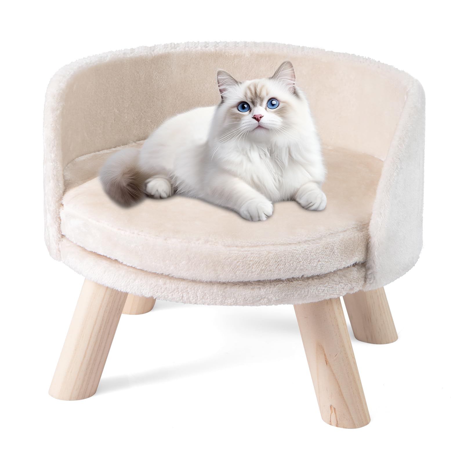 GOPLUS Sofá para Perros, Sofá Cama para Mascotas con Cojín Acolchado, 4 Patas de Madera Maciza de Pino, Mueble Elevado para Mascotas con Funda Desmontable para Perros y Gatos Pequeños
