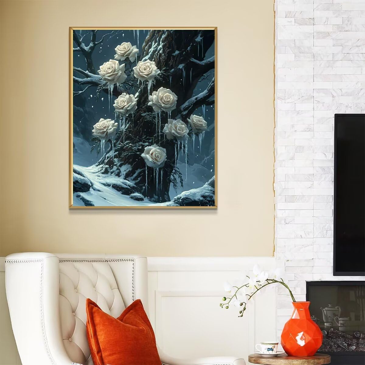Dipingere con i Numeri Fiore, Paint by Numbers Adulti Nevicare, Fai da te Creativi Adulti Quadri da Dipingere Numerati Kit per Decorazione Della Parete di Casa, Regalo 70x95 cm Senza Cornice 69-O