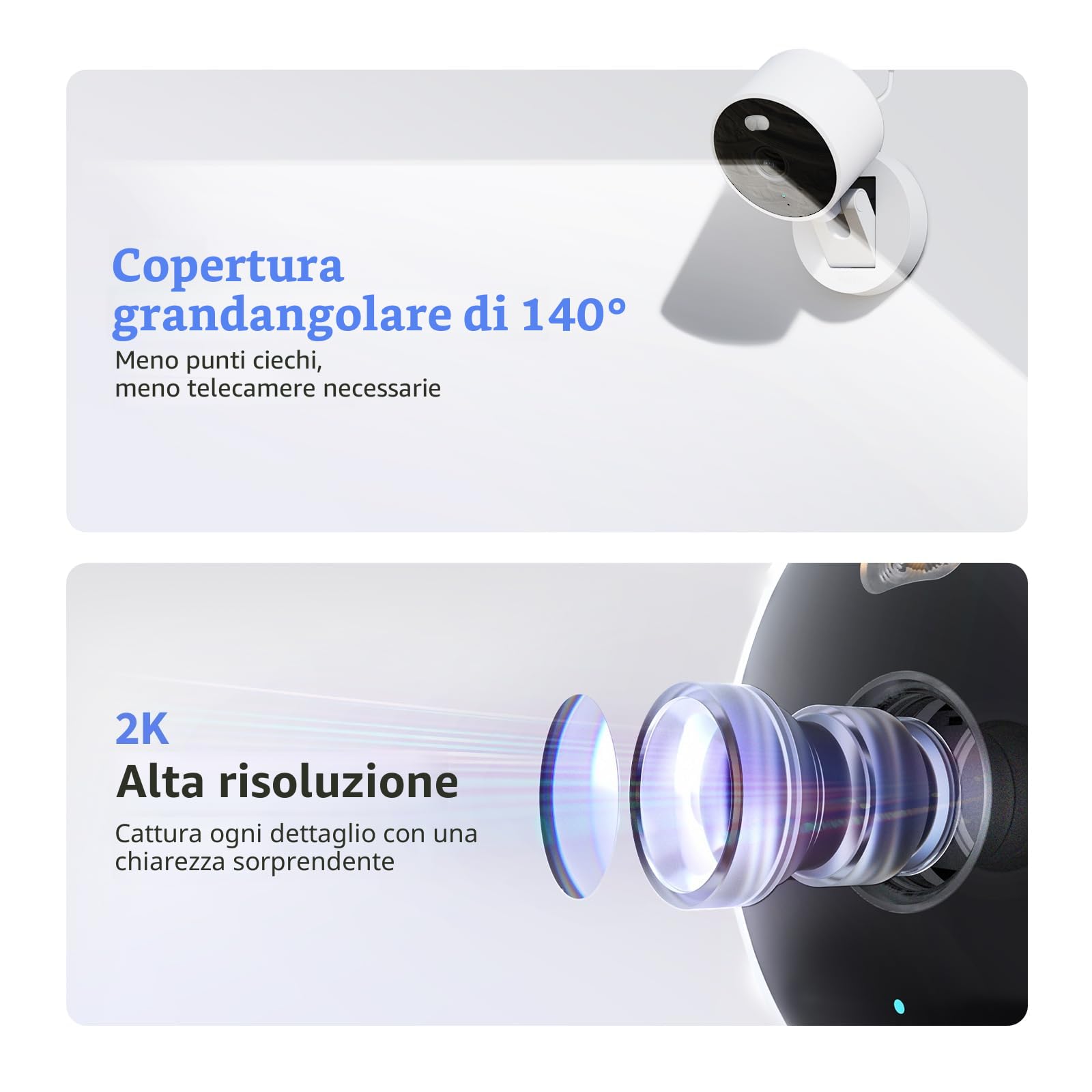 Aqara G100, Telecamera di Sicurezza 2K per Interni/Esterni, HomeKit Secure Video, Audio Bidirezionale, Visione Notturna a Colori, Rilevamento AI, Wi-Fi 6, Supporta HomeKit, Alexa, Google e IFTTT, Nera