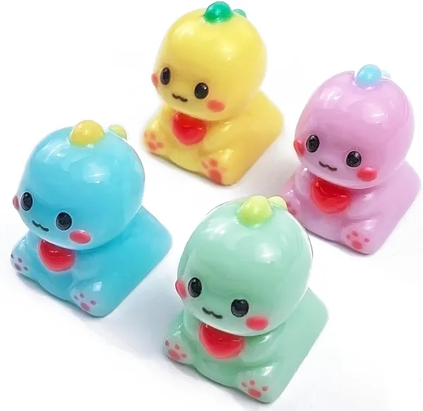 (4 Keys) Cute Dinosaurs Resin Handmade Keycaps for Mechanical Keyboard with Cross Switches