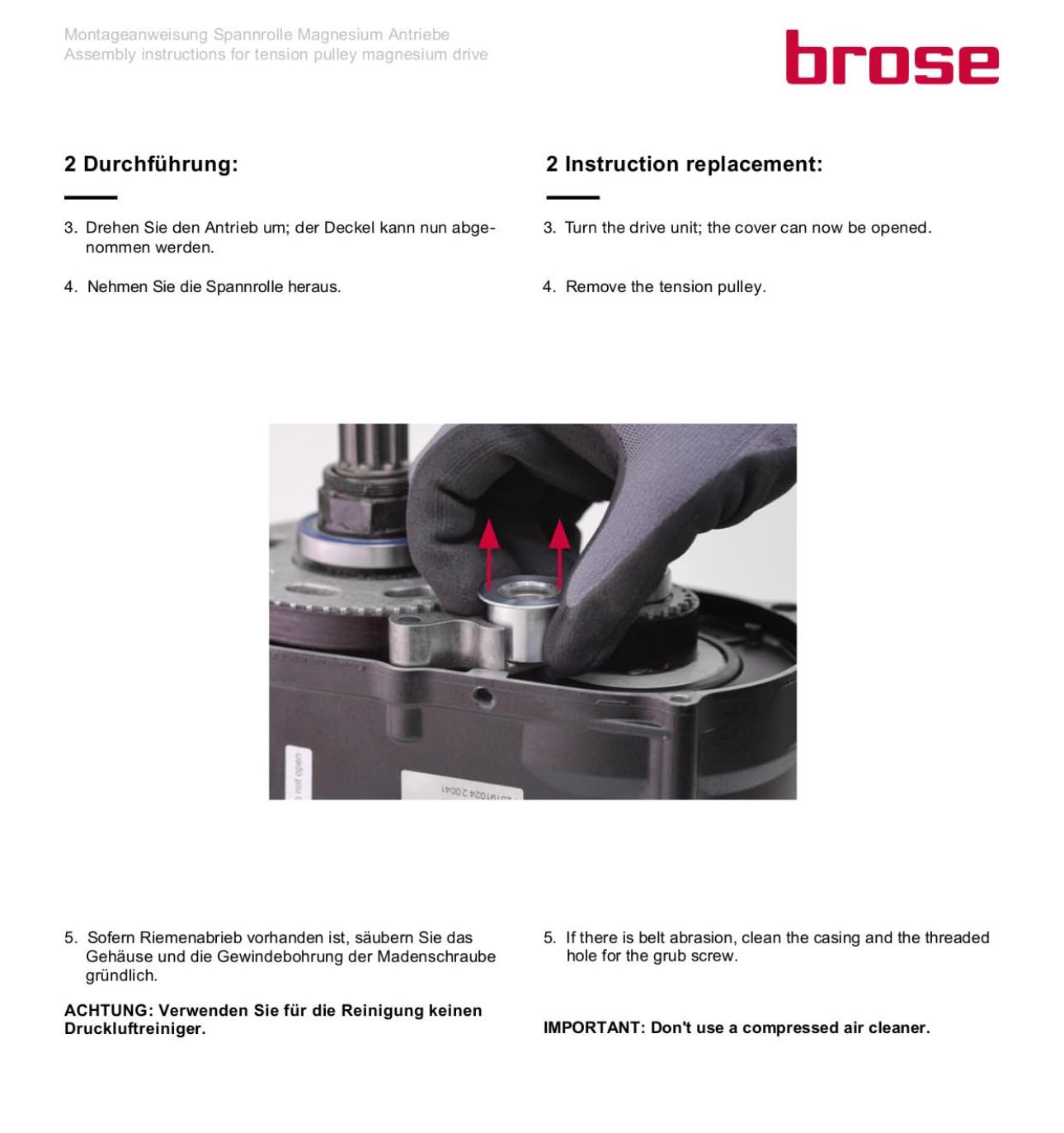 BROSE Ebike Motor Ersatz Zahnriemen Riemen- Spannrolle Tension Pulley C, T, TF, S und MAG Ersatzteilnummer : G63624-100