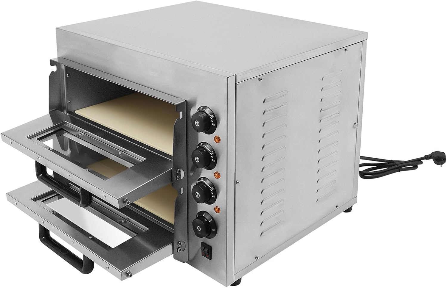Horno elctrico para pizza de acero inoxidable, 3000 W, para interiores, doble piso, horno de pizza, 2 pisos, con regulacin de temperatura, 50-350 , para pizzera, restaurante, panadera, hogar