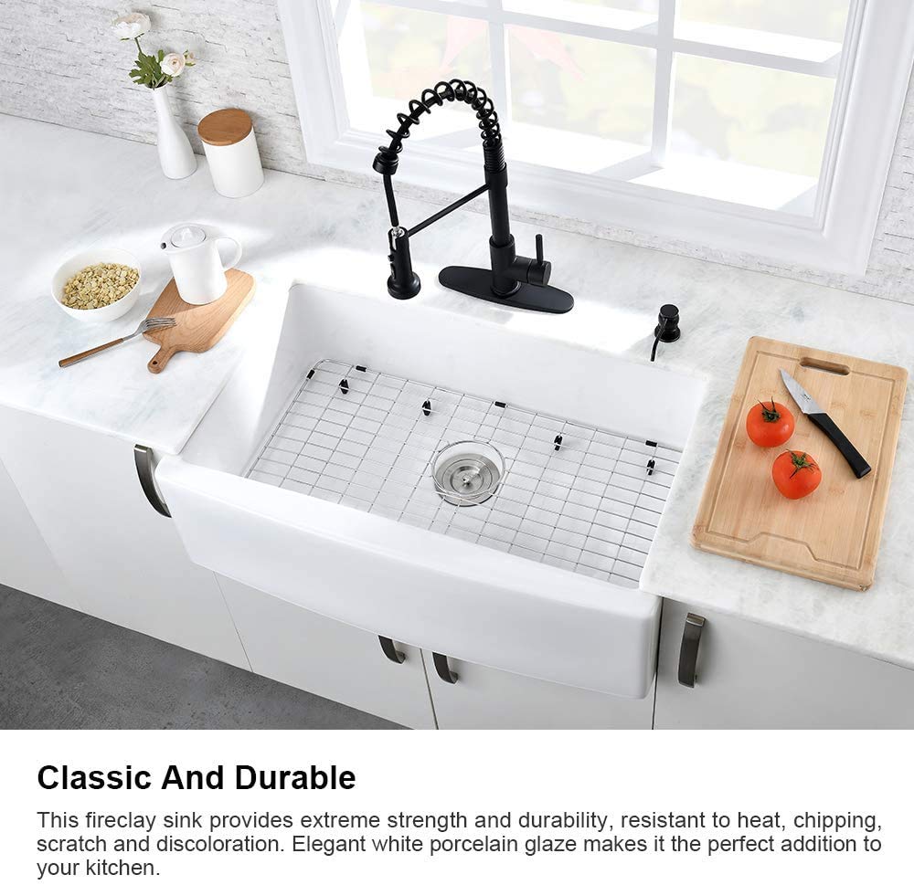 Hovheir 33 Inch Fireclay Farmhouse Kitchen Sink Handcrafted Apron Front