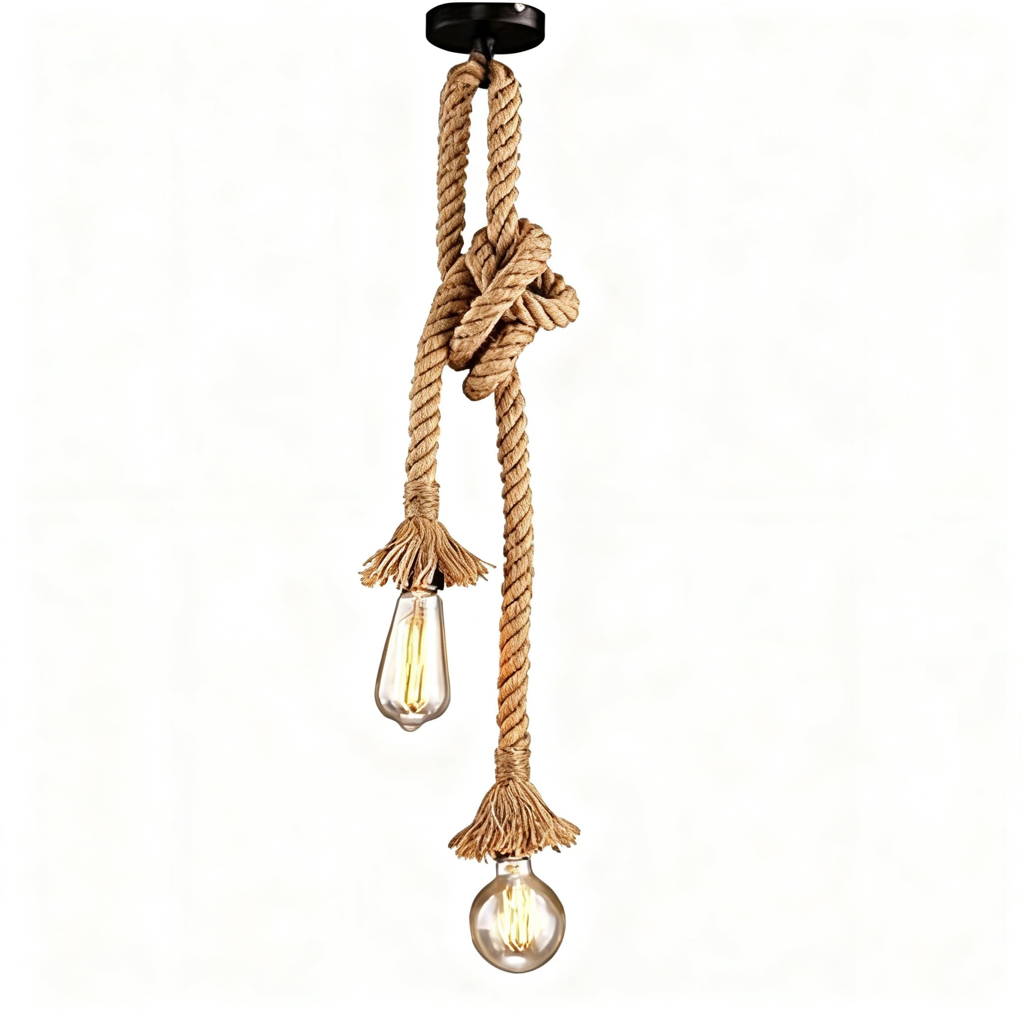 Lámpara colgante industrial STARRYOL, lámpara colgante de cuerda de cáñamo de doble cabezal para comedor, salón, restaurante, bar, cafetería, longitud 60 + 60 cm