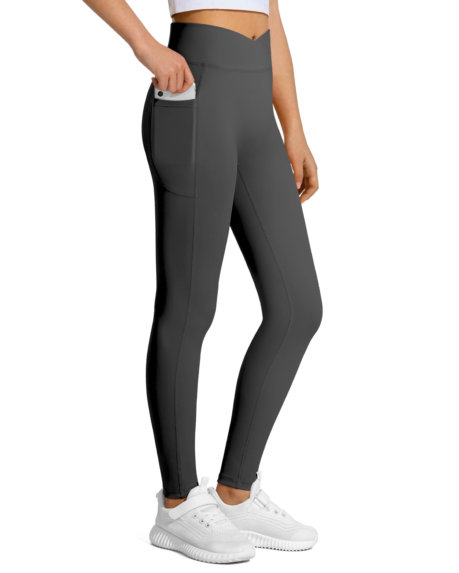 JOCMIC Girls Athletic Leggings High Waist for Kids Yoga Pants with Pockets