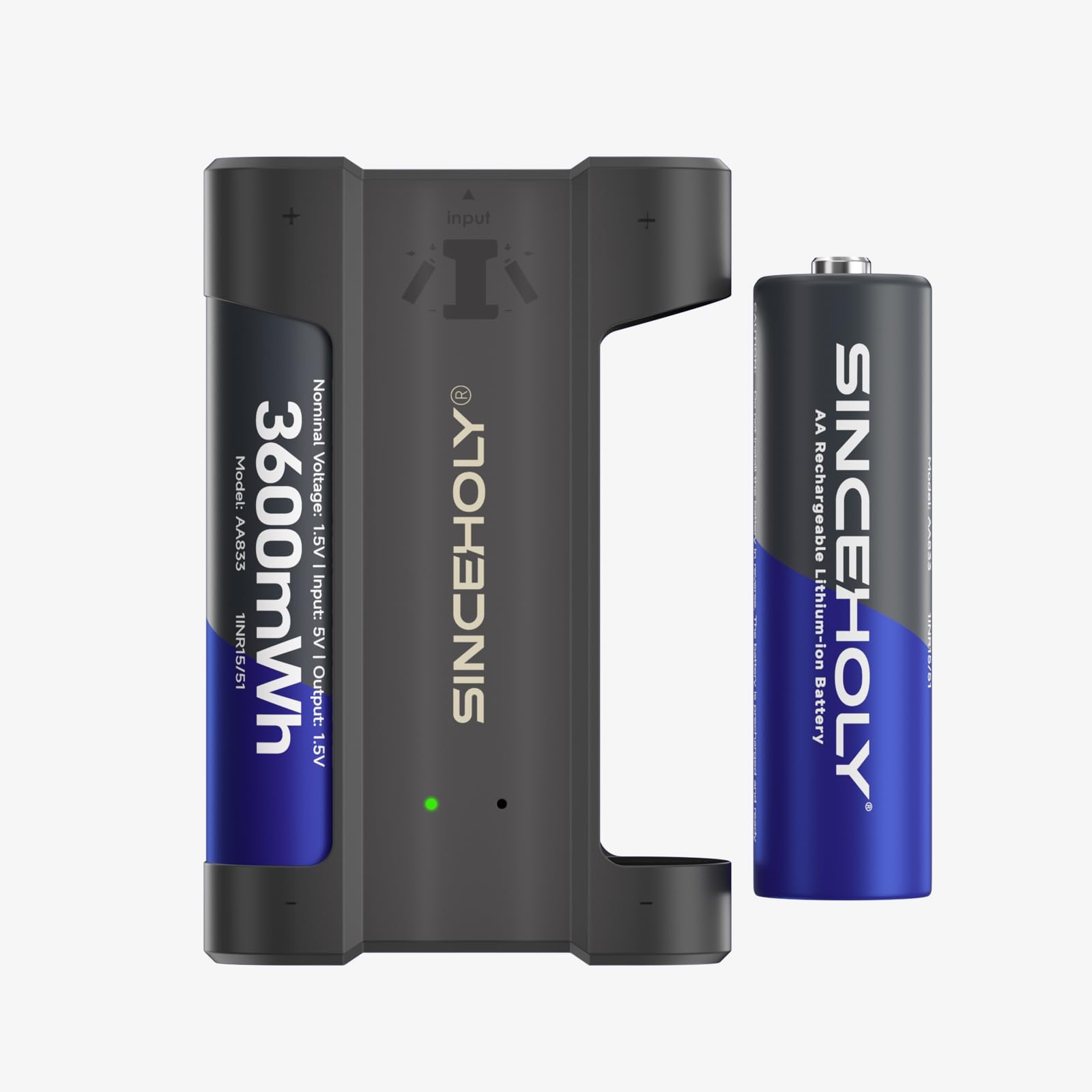 2 Pack Rechargeable Lithium AA Batteries w/Charger, 1.5V 3600mWh Double A Batteries Long Lasting AA Li-ion Battery